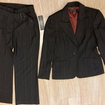 NWT MSRP $380 Anne Klein Suit Coat Blazer Jacket &amp; Pants Size 4P Brown Striped - £108.24 GBP