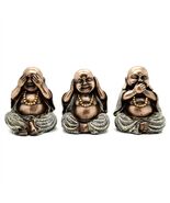 SET OF 3 SEE HEAR SPEAK NO EVIL HAPPY BUDDHA STATUES 4" Bronze Resin Luc... - $38.66