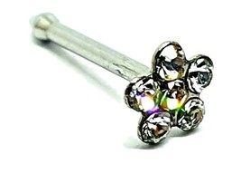 Flower Nose Stud 4mm Clear 5 CZ Surgical Steel 20g (0.8mm) Ball End Push Fit - £3.40 GBP