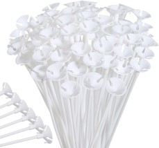  100 Pieces White Plastic Balloon Sticks Holders and Cups for Ch - £22.90 GBP