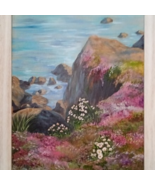 2008 Barb Peters Coastal Wildflower Seascape Framed Painting 18 X 24   - $69.99
