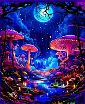 90&quot;x70&quot; Blacklight Tapestry Forest Fluorescent Mushrooms Moonlight Wall Hanging - £17.85 GBP