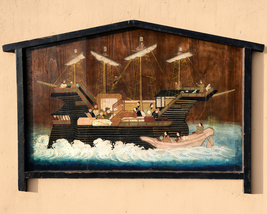 Large Japanese Wood Board Ema Namban Depicting a Portuguese Ship Edo period - £987.59 GBP