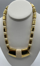 Jewelry Choker Collar Napier 1970s  Gold Tone Ivory Acrylic Beads Pendant 17" - $30.81