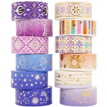 Galaxy Washi Tape Set Purple Stars Masking Tape Silver/Gold Foil Decorat... - £11.98 GBP