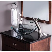 Novatto Piazza Glass Vessel Bathroom Sink Clear, 16.5 x 5.5 - £86.84 GBP