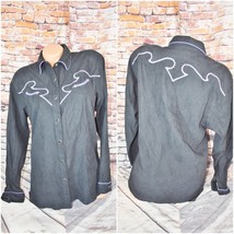 Vtg Wrangler Large Pearl Snap Poly Gaberdine Rodeo Shirt Embroidered Rockabilly - £90.57 GBP