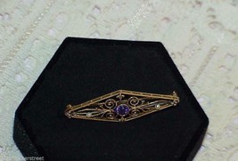 14K Amethyst Seed Pearl Filigree Brooch Pin Victorian Estate Antique Yel... - $475.19