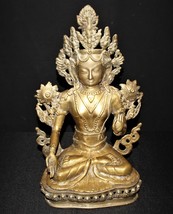 Vintage Tibetan Bronze Tara Goddess 14” Buddhist Statue Seated on Lotus Base - £538.31 GBP