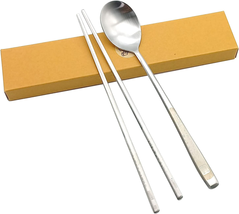 Korean Traditional Cutlery Stainless Steel Spoons and Chopsticks Set Tableware w - £15.61 GBP