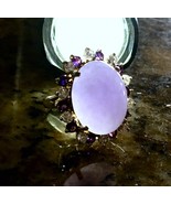 18.55TCW BIG NO dye Lavender Jade &amp; Large Diamonds Amethysts Halo 14k Ring - $2,432.00