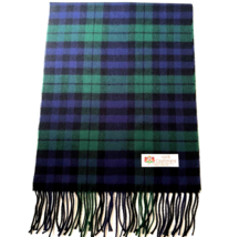 100% CASHMERE SCARF Made in England Soft Wool Wrap Plaid Green/Black/Nav... - $9.49