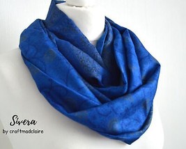 Royal Blue Grey Sari Silk Scarf - Sophisticated Bohemian Eco Friendly Un... - £26.55 GBP