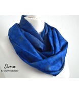 Royal Blue Grey Sari Silk Scarf - Sophisticated Bohemian Eco Friendly Un... - £26.27 GBP