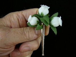 #BB-240  WHITE rose tussy boutonniere wedding brooch pin rosebud - $13.09