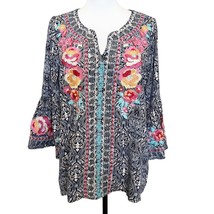 Savanna Jane Boho Embroidered V Neck 3/4 Bell Sleeve Pullover Blouse Size S - £21.06 GBP