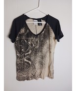 Ladies Harley Davidson Motorcycle Shirt Size M Tan Black Star Studded 2016 - $319.47 MXN