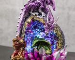 Purple Mother Dragon Guarding LED Faux Crystals Egg With Hatchlings Figu... - $29.99