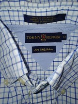 TOMMY HILFIGER GOLF MEN&#39;S SS BLUE/WHITE PLAID 100% COTTON SHIRT-M-WORN O... - $7.69