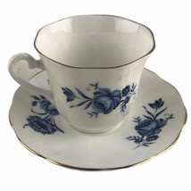 Vintage Elizabethan England Fine Bone China Teacup &amp; Saucer Ser Blue Whi... - $22.98