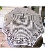 Vintage Gianni Versace Black and White Gingham Check and Floral Umbrella - $5,646.26 MXN