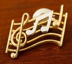 Costume Jewelry AVON Treble Clef Musical Notes Gold Silver Brooch Pin Tie Tack - £11.90 GBP