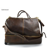 Leather suitcase trolley travel bag doctor bag dark brown weekender with... - £399.17 GBP