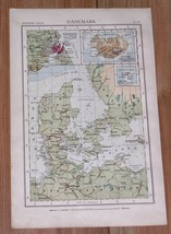 1901 Antique Map Of Denmark / Copenhagen / Schleswig Holstein / Germany - $27.08