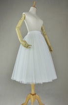 A-line IVORY WHITE Dot Tulle Midi Skirt Outfit Women Plus Size Tulle Tutu Skirt image 2