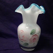 Fenton Optic Swirl Ruffled Hand Painted Vase - £19.76 GBP
