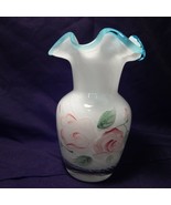 Fenton Optic Swirl Ruffled Hand Painted Vase - £19.65 GBP