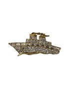 Vintage Rhinestone Cruise Ship Brooch Gold Tone Boat Pin Nautical Jewelr... - $22.50