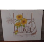Vintage F Massa Bernard Picture Sunflowers Kitchen Lithograph on Cardboa... - £43.83 GBP