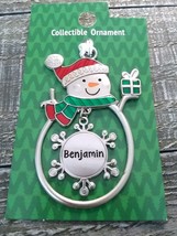 Christmas Snowman  Personalized &quot;Benjamin&quot; Collectable Silver Ornament Ganz New - £20.10 GBP