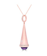 925 Sterling Silver Rose Gold Plated Cubic Zircon &amp; Amethyst Pendant Nec... - $99.00