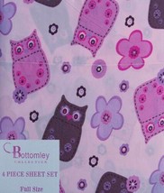 GRAPHIC OWLS FLORAL PINK BROWN 4PC FULL SHEETS  BEDDING SET NEW - £33.52 GBP