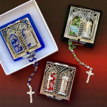 Double Glass Box with mini rosary and mini statue - $13.70