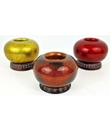 Tea Light Votive Candle Holders Set of 3 Gold Red &amp; Amber Colored Glass - $12.49