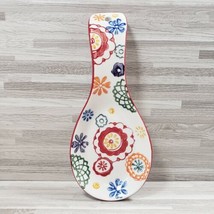 Pier 1 Imports Hand-Painted Floral 8.25&quot; Stoneware Spoon Rest - $15.27