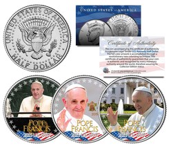 POPE FRANCIS * 2015 U.S. Visit * Colorized 2015 JFK Half Dollar 3-Coin U... - £12.39 GBP