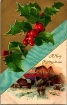 Merry Christmas To You Embossed Holly Winsch Back 1909 Vtg Postcard - £7.54 GBP