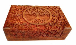 Fine Wooden Carving Box Tree of Life for Jewellery storage Handmade Box  - £88.64 GBP