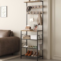 Homefort Coat Rack With Shoe Storage, 5-Tier Shoe And Coat Rack, Rustic Brown - $103.99