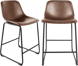 Tavr Furniture Industrial Vintage Style Brown Faux Leather Counter Height Stools - £103.85 GBP