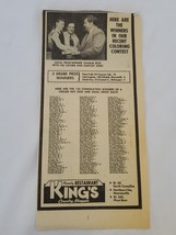 VINTAGE 1958 King&#39;s Family Restaurant Pittsburgh Newspaper Advertisement - $19.79