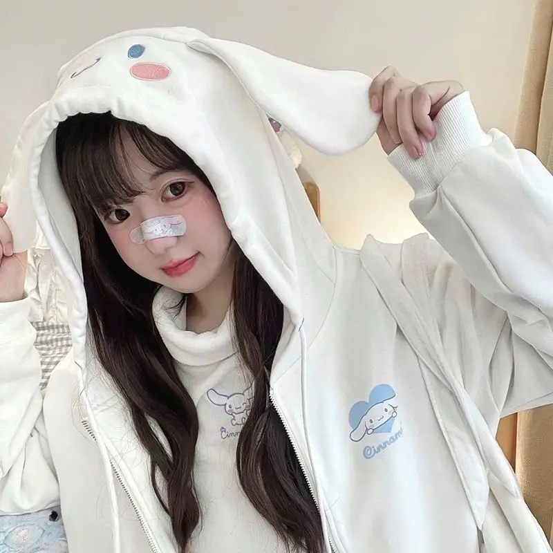 Play Cute Sanrio My Melody Kuromi Cinnamoroll Girl Coat Autumn Winter Cotton Hoo - £24.42 GBP
