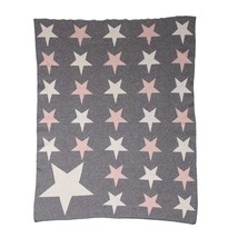 Grey Ivory And Pink Stars Knitted Baby Blanket - £30.03 GBP