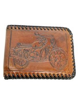 Vtg Motorcycle Leather Wallet RFID Blocking Western Tooled Laced Harley Biker - £14.97 GBP