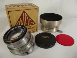 CARL ZEISS Jena TESSAR 80mm f/2.8 8cm Lens screw on OMAG dural shade vintage - £563.85 GBP