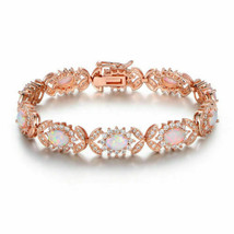 13.80 Ct Opal &amp; Diamond 14K Rose Gold Over Butterfly Flower Tennis Bracelet 7.5&quot; - $174.99